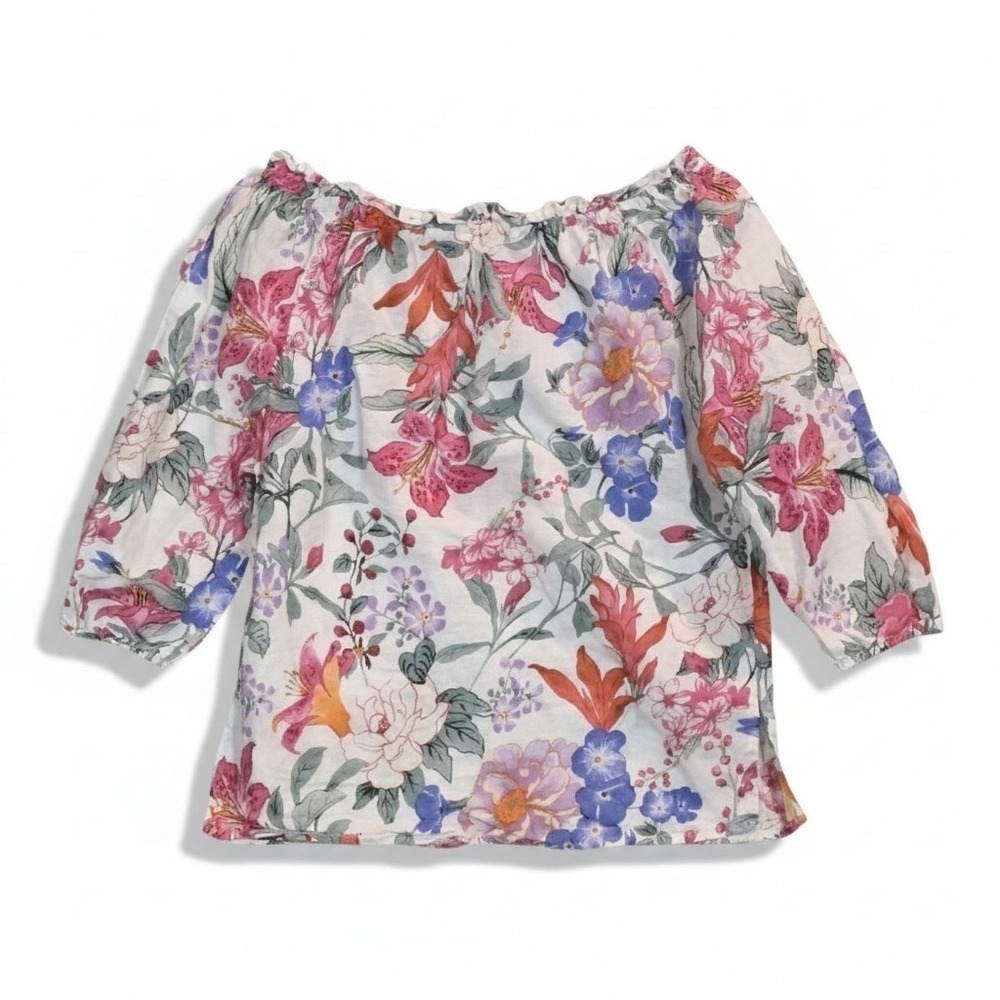 Hester‎ & Orchard Linen Blend Floral Peasant Boho Romantic Dopamine Blouse Top - Picture 2 of 6